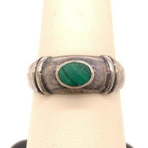 Estate Designer Sterling Silver & Malachite Size 9 Ring! 159